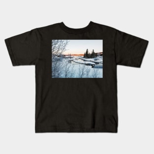 Winter in Norway - Beautiful White River Landscape in Early Morning Kids T-Shirt